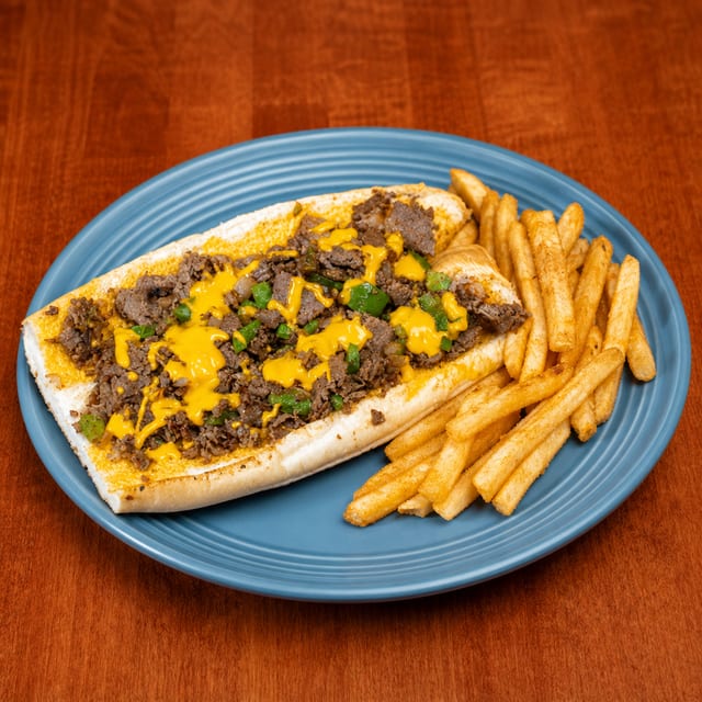 Philly Cheese Steak, Crispy fries..